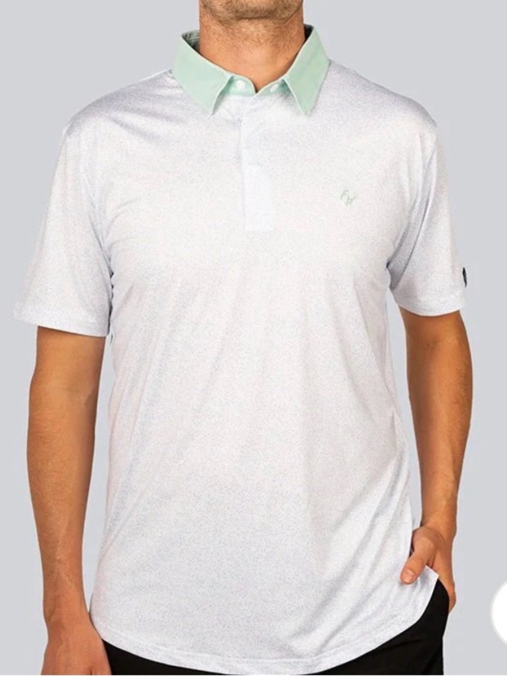 Men's White Polo with Mint Contrast Collar - Classic Short Sleeve